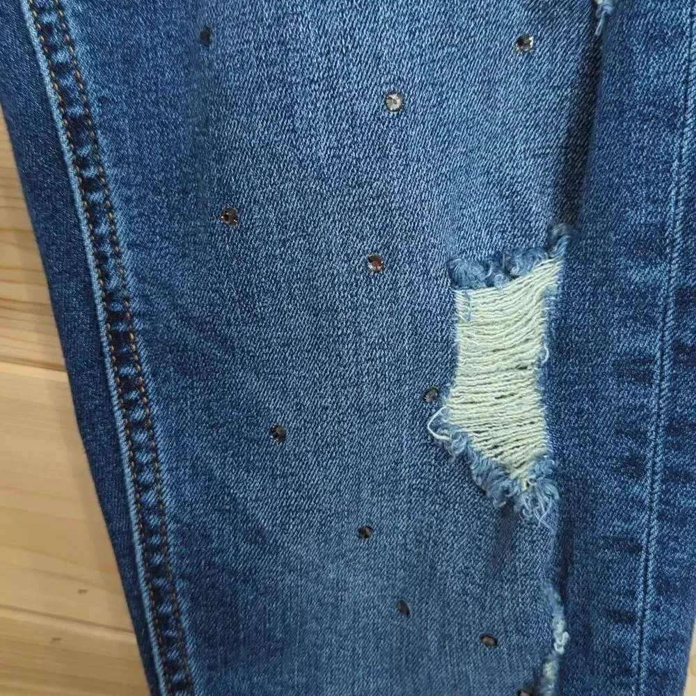 Miss Me Womens Jeans 26 Blue‎ Ankle Skinny Distressed Tiny Gems Embellished